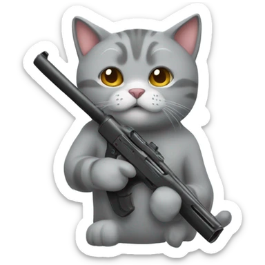 Grey-cat-with-shot-gun sticker