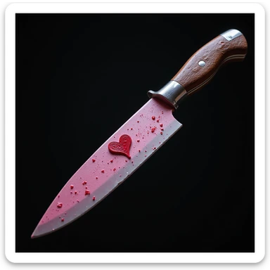 realistic gothic knife with pink and heart motif, photorealistic style sticker