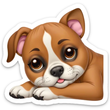 Meme-Worthy cute Sleeping Boxer dog Portrait Emoji, Head resting peacefully with a contented smile, showcasing a delightfully cute build and a luxuriously soft fawn fur, eyes shut in a serene nap, Simplified yet hilariously adorable features, highly detailed, glowing with a soft, drowsy light, high shine, relaxed and utterly lovable, stylized with an air of playful laziness, bright and heartwarming, soft glowing outline, capturing the essence of a comically sleepy Boxer, so meme-worthy it feels like it could instantly become the next viral sensation of adorable slumber! sticker