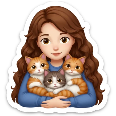 girl with long wavy brown hair snuggling 6 cats sticker