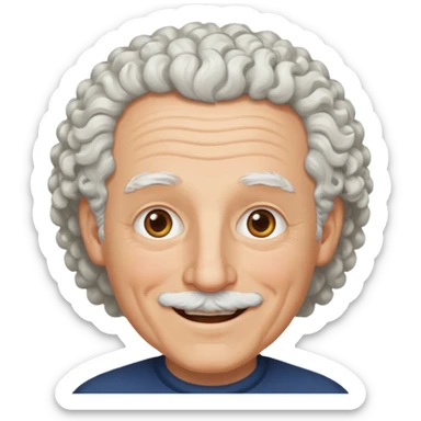 Old white man with curly white hair, hazel eyes, no mustache sticker