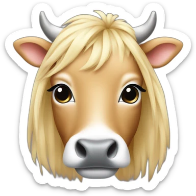 Cow with long blonde hair sticker