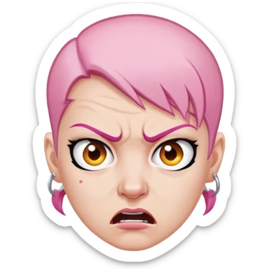 angry feminist with half bald head and half pink hair sticker