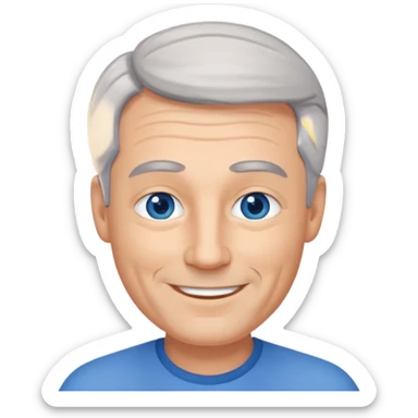 Middle aged man with receding grey hair and no beard, blue eyes sticker