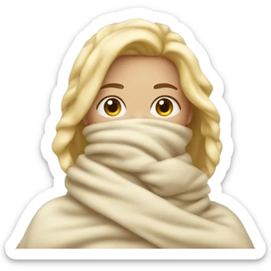A woman blonde wrapped in a blanket to her nose, freezing  sticker