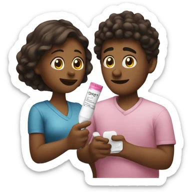 couple looking at pregnancy test sticker