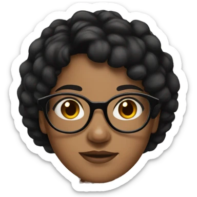 girl black hair, brown oval glasses with black and freckles sticker