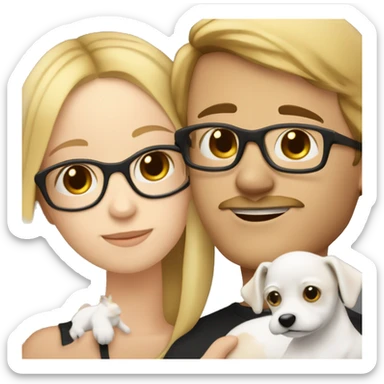  blonde girl without glasses and a white boy with glasses, a little Beard and moustache, both cuddling a jack Russell sticker