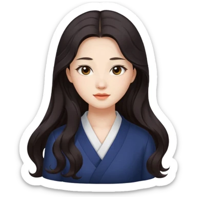 NingNing from aespa, inspired by the reference image, simple facial features, long wavy dark hair, elegant look sticker