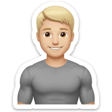 fais le meme blond, tee shirt gris mais musclé et fin qui sourie et ça s'arrête à la taille sticker