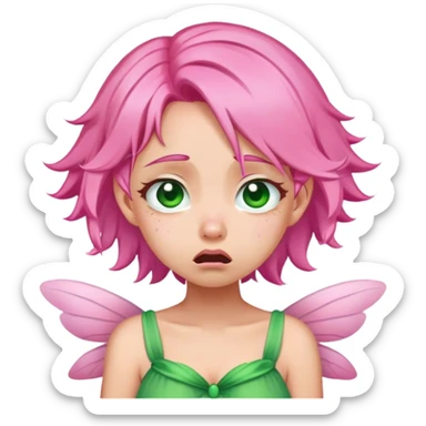 pink hair, pink wing fairy in green dress lud crying face sticker