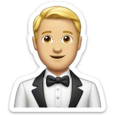 white man wearing a dinner jacket front sticker