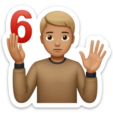man frowning holding up numbers 6 in left hand and 7 in right hand sticker