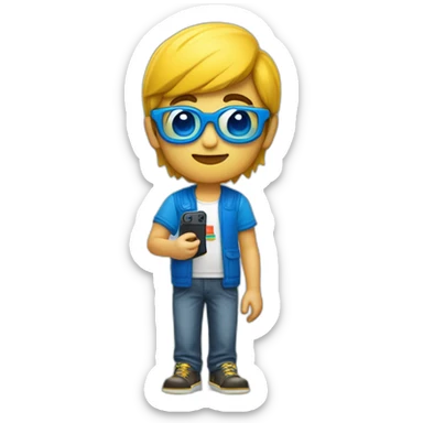 niño rubio amarillo con gafas azules y pelo tamaño medio, con una nintendo switch en sus manos sticker