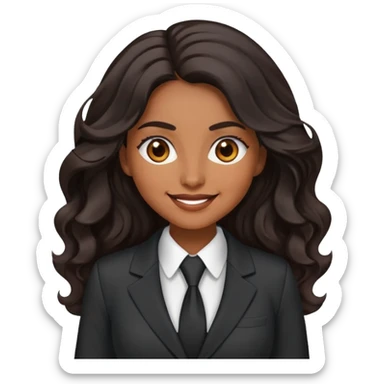 business woman with brown skin, brown eyes, long black wavy hair looking very happy, professional suit sticker