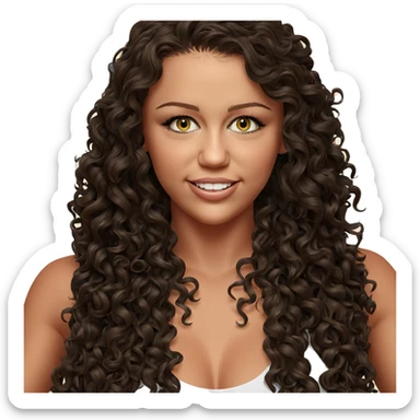 smiling girl with curly hair sticker