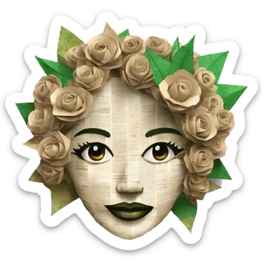  Hemp 420 lady face made of 420 origami newspaper roses hemp leaves lantern fairy lights burning paper and hemp leaves in hair  sticker