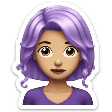 one girl with purple crystal hair sad and tears, crying sticker