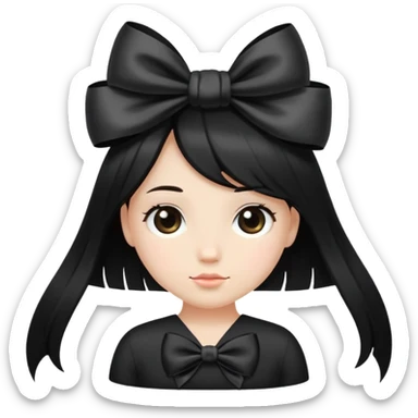 cute round face with long black silk hair and a bow on the side sticker