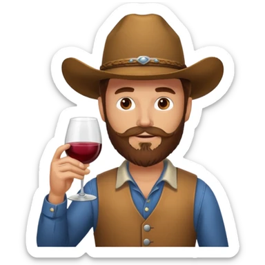 White cowboy with brown beard drinking wine sticker