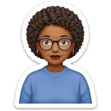 Old black woman, solemn, wearing glasses and sweater, short curly hair sticker