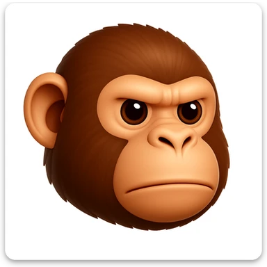 Keep the image exactly the same, just make the fur brown instead of green. iOS emoji style, 3D, shiny, smooth gradients, soft shadows, realistic chimpanzee face, classic emoji look. The style should resemble the iOS 3D emoji style with shiny and smooth gradients and soft shadows. sticker