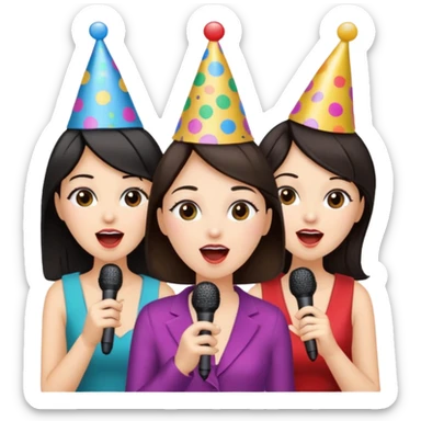 3 amigas en un karaoke cantando todas blancas de piel y con pelo moreno sticker