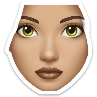 Mujer, ojos avellanados color verde, labios delgados, el color de ojos de adriana lima, cabello castaño oscuro, largo y liso, nariz respingada, mentón prominente sticker