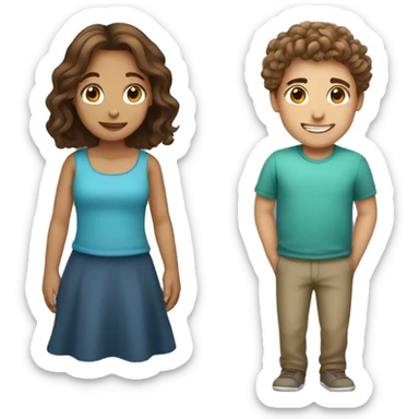 Girl with long straight brown hair next to guy  with short curly brown hair sticker