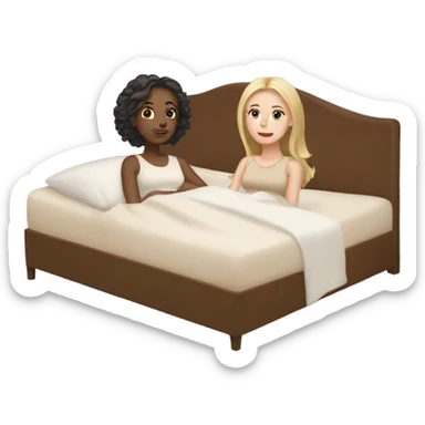two white girls in big beige bed sticker
