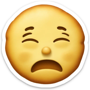 yellow round emoji head with closed eyes, tongue out and with thick stains of dough on face sticker