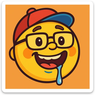 drooling emoji with special needs, friendly and positive expression, vibrant cartoon style sticker