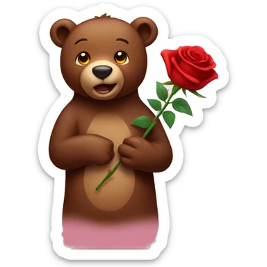 Brown bear holding rose sticker