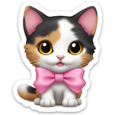 calico kitten with a pink bow sticker