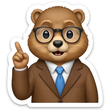 Create a version of the "nerd emoji with finger pointing up" meme with the face of a groundhog. Be sure he has glasses, buck teeth, and a smarmy "um, actually..." look on its face sticker