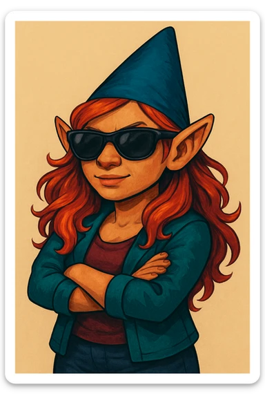 Change the sunglasses on the female gnome to sporty, wraparound style sunglasses. Keep the rest of the image intact. sticker
