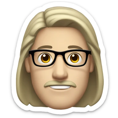 a white-skinned man with black, long and straight hair, a black mustache and glasses sticker