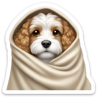 white and light brown cavoodle snuggling in blanket sticker
