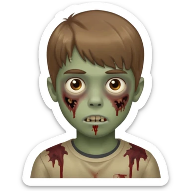 quero um emoji de um menino com pele de zumbi cabelo castanho claro e de franja olhos menores sticker
