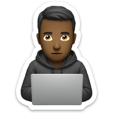 Man sad at laptop (his code did not compile) sticker