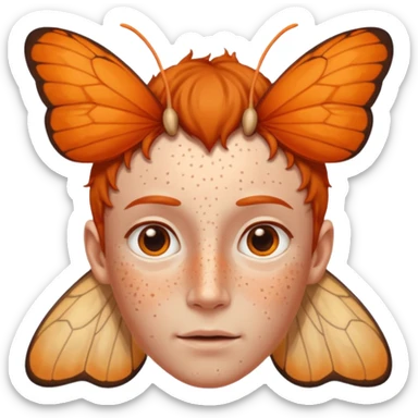a moth head with orange antennas, slightly brown head and orange freckles on the forehead sticker