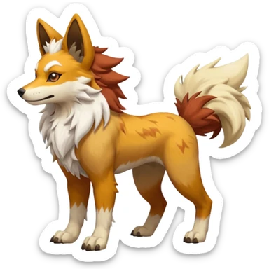 Golden Sun-Glow Sand-Dusted Warm Desert-Shaded Canid Lycanroc-Arcanine-fakemon hybrid creature (full body) sticker