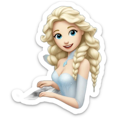 Blonde Snow Queen is playing on the white piano the song about winter sticker