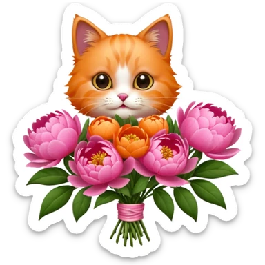 Cute cat Handing pink peonies like reaching a hand and handing them out a bouquet of them not a physical hand the cats hand  sticker