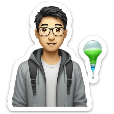 asian teen computer science major intern as software engineer in a cool tech startup with drip sticker