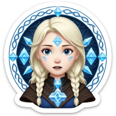 Woman frozen mid-spell, glowing runes around her body, charged silence sticker