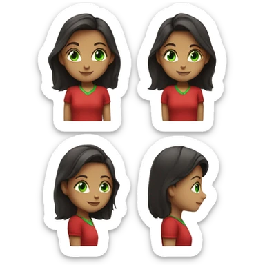 girl in red shirt with green eyes and dark hair sticker