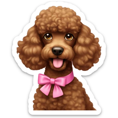 brown poodle with a pink bow collar sticker