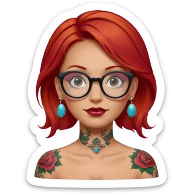 red hair woman with extra  big earring and face tattoed and wearing big glasses sticker