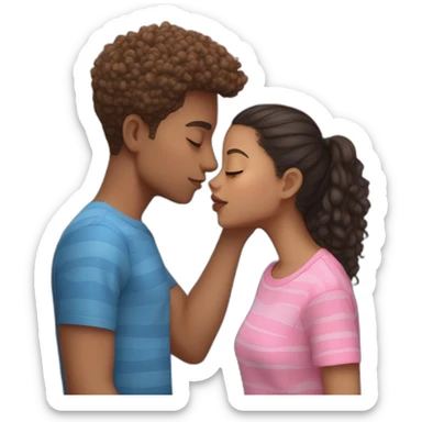 Mixed boy in blue shirt kissing ia mixed girl with pink shirt and lightskin stripes sticker